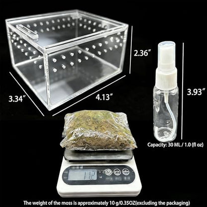 Reptile Breeding Box Small Acrylic Spider Terrarium Tarantula Enclosure Hermit Crab Tank with Terrarium Moss for Scorpion Insect Isopods Invertebrates