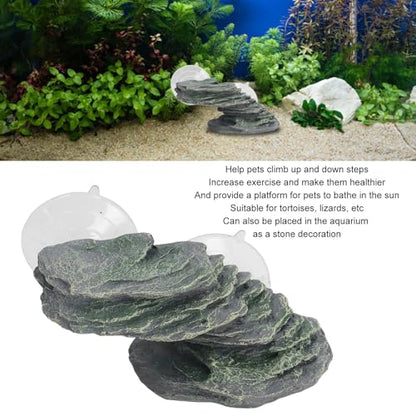 Basking Platform, Tortoise Dock Resin Resting Rock Reptile Climbing Ornament Stone Aquarium Ornament with Suction Cup
