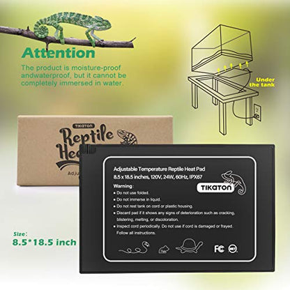 Tikaton Reptile Heat Pad - Adjustable Temperature Under Tank Heater for 10-20gal/30-40gal Tank, Terrarium Heat Mat for Turtle/Snake/Lizard/Frog/Spider/Plant Box - size: 1 Pack-18.5" X 8.5"