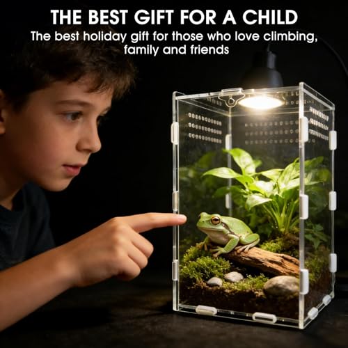 Jumping Spider Enclosure, Acrylic Terrarium(Tweezer and Bowl Included) | Easy-Clean Habitat with Magnetic Door for Spider, Tarantula, Mantis, Snail-5.9" x 5.9" x 9.8" - size: Basic Vertical-Kit