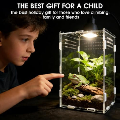 Jumping Spider Enclosure, Acrylic Terrarium(Tweezer and Bowl Included) | Easy-Clean Habitat with Magnetic Door for Spider, Tarantula, Mantis, Snail-5.9" x 5.9" x 9.8" - size: Basic Vertical-Kit