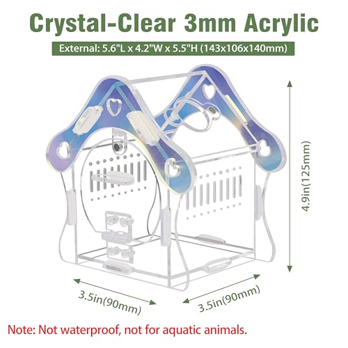 Mushroom Jumping Spider Enclosure Kit, 3mm Acrylic Habitat Tank with Magnetic Feeding Door & Lock, No-Tool Assembly for Jumping Spiders, Mantis, Small Tarantulas