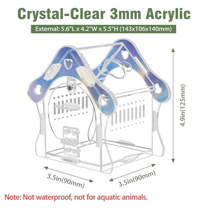 Mushroom Jumping Spider Enclosure Kit, 3mm Acrylic Habitat Tank with Magnetic Feeding Door & Lock, No-Tool Assembly for Jumping Spiders, Mantis, Small Tarantulas