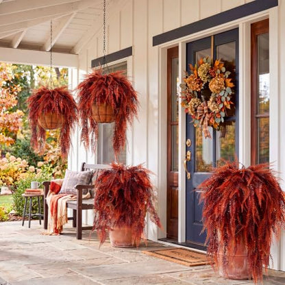 Daifunli 12 Pcs Artificial Fall Hanging Plants Fake Hanging Ferns Plastic Autumn Faux Plants for Wall Room Garden Garland Indoor Outdoor Decor No Basket (Fall Boston =) - style: Fall Boston