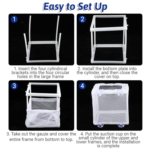 2 Pack Fish Incubator Mesh Box Aquarium, 6.3" x 5.51" x 5.91" Breeder Box for Fish Tank White Nylon Mesh Fishes Breeder Boxes for Aquarium Juvenile Fishes Separation Net Fry Hatchery with Suction Cups