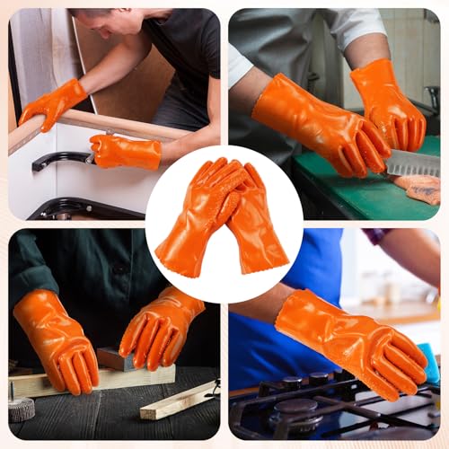 5 Pairs Sewer Snake Glove PVC Non Slip Sewer Gloves Drain Cleaning Glove Plumbing Tools for Professional Plumber - color: Orange
