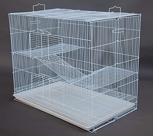 Large 3-Level Easy Foldable Bite-Proof with Tight 3/8 Inch Bar Spacing Shelves & Ladders for Ferret Chinchilla Sugar Glider Rats Mice Gerbil Mouse Metal Travel Carrier Cage Easy Clean Pull Out Tray - color: White