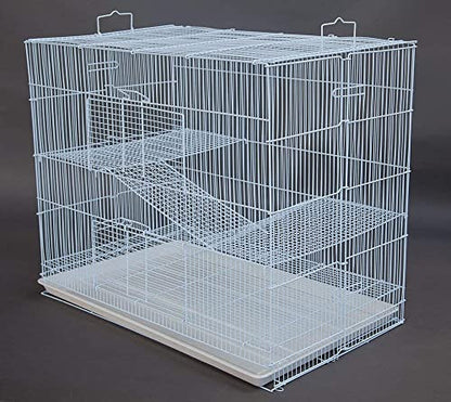 Large 3-Level Easy Foldable Bite-Proof with Tight 3/8 Inch Bar Spacing Shelves & Ladders for Ferret Chinchilla Sugar Glider Rats Mice Gerbil Mouse Metal Travel Carrier Cage Easy Clean Pull Out Tray - color: White