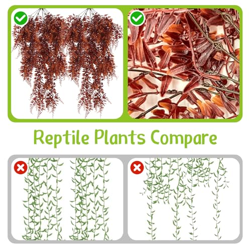 Hamiledyi Reptile Plants Hanging Terrarium Plants 4 Pack Fake Artificial Leaves with Suction Cup for Snake, Lizard, Chameleon (Red) - color: 4 Pcs Red Reptile Plants