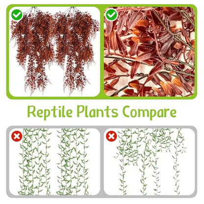Hamiledyi Reptile Plants Hanging Terrarium Plants 4 Pack Fake Artificial Leaves with Suction Cup for Snake, Lizard, Chameleon (Red & Black) - color: 2 Pcs Black +2 Pcs Red Reptile Plants