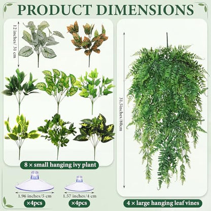 Suncalla 12 Pcs Reptile Plants Terrarium Hanging Plant Vines Artificial Leaves with Suction Cups Climbing Foliage for Bearded Dragon Lizard Gecko Snake Tank Accessories Decor(Petite Leaf Series) - style: Petite Leaf Series