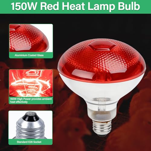150W Infrared Heat Lamp Bulbs,Reptile Infrared Heat Emitter Red Heat Lamp Bulbs Infrared Basking Light Bulbs for Reptiles, Lizard, Tortoise, Chickens, Pets (4)