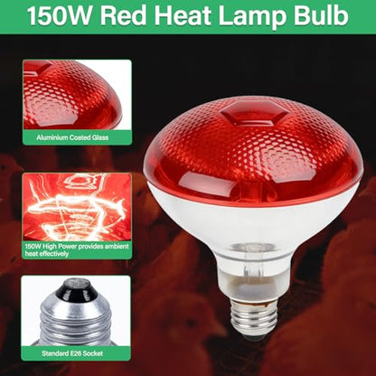 150W Infrared Heat Lamp Bulbs,Reptile Infrared Heat Emitter Red Heat Lamp Bulbs Infrared Basking Light Bulbs for Reptiles, Lizard, Tortoise, Chickens, Pets (4)