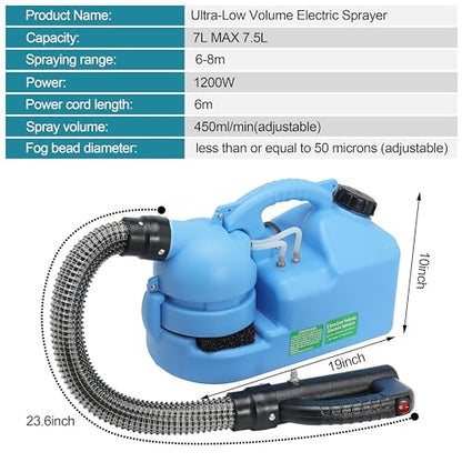 ULV Foggers Machine 7L (1.85 Gallon) Electric Fogger Portable Ultra-Low Atomizer Sprayer Suitable for Indoor and Outdoor Public
