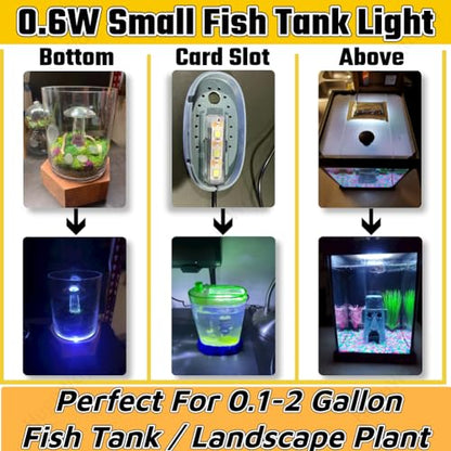HuGuWdy Small Fish Tank Light,LED Aquarium Light 0.6W 5V 2.4x0.8 Inch 1m USB Cable with Double Sided Tape, Small Aquarium Light Fish Tank Lamp for Small Aquarium or Office Desk Fish Tank