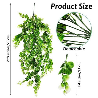 Hamiledyi Hanging Fake Plants for Reptiles, 2 Pack Fake Reptile Plants for Reptiles Tank with Suction Cup, Reptile Plants Jungle Hanging Vines for Bearded Dragon Tank (Green and White) - size: 2 PCS