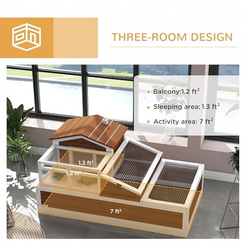Premium Two-Story Three-Room Comfortable Tortoise House with Multi-Level Balcony 44x25.5x25 Weather-Resistant Coffee Brown for Small and Medium Tortoises