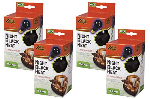 Zilla 4 Pack of Night Black Heat Incandescent Bulbs, 150 Watts, Reptile Heat Lamp Bulbs