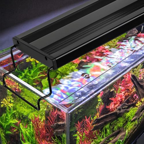 AQQA Full Spectrum Aquarium Light,Fish Tank Lights for Plant Growth Fish Viewing,3 Mode White Blue Red Green LED Beads,Timer,Adjustable Brightness,Extendable Brackets for Freshwater 26W for 32-40inch - size: 26W for 32-40inch