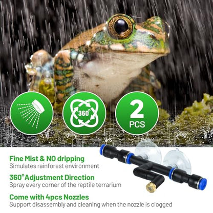2.2L Reptile Mister with 2pcs Nozzles, Solo Reptile Mister System with Timer, Automatic Mister Fogger for Reptile Tank, Adjustable Terrarium Misting Humidifier for Reptiles/Amphibians