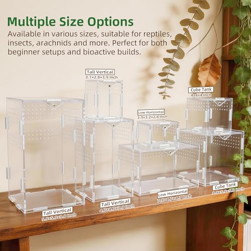 Portable Travel Jumping Spider Enclosure, Acrylic Terrarium for Spider, Magnetic Lock Spider Habitat & Small Terrarium Ventilated for Tarantula,Mantis,Frog,Insect Enclosure cage (5.9×5.9×9.8 Inch) - size: 5.9×5.9×9.8 Inch