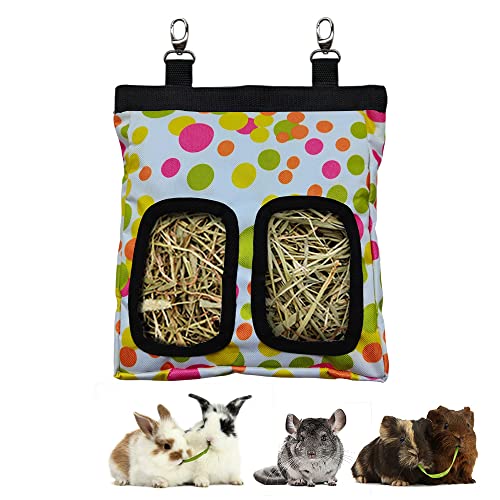 Guinea Pig Hay Feeder, Hanging Rabbit Hay Feeder Bag for Guinea Pigs Bunnies Chinchillas. M, Colorful Dots - color: Colorfuldots