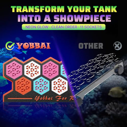 YOBBAI Magnetic Coral Frag Rack for Reef Tank, Saltwater Aquarium Frag Holder with 11 Slots & 13 Frag Plugs, Strong Magnet Glass Mount (Up to ~2cm), Multi-Use Aquarium & Hydroponic Plant / Reptile Display Stand