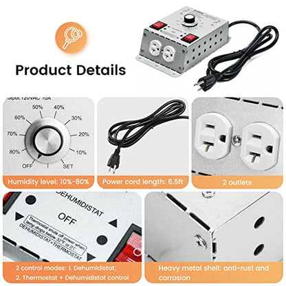 Crawl Space Humidistat Controller, Briidea Dehumidistat and Thermostat Control with 2 Plug in Outlets, Ideal for Basements Attics Garages, Reduce the Crawl Space Humidity Level