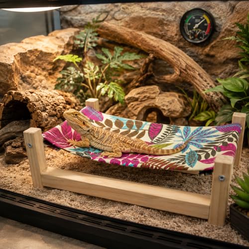 Bearded Dragon Bed, Wooden Reptile Hammock, Bearded Dragon Tank Habitat Accessories, Safe Natural Wood Resting Place for Lizard, Leopard Gecko, Snake, and Other Small Animals(Colorful, Large) - color: Colorful, size: Large