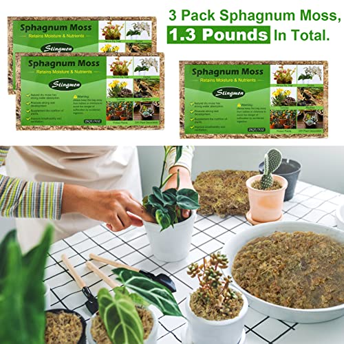 1.3LBS Premium Sphagnum Moss Orchid Potting Mix, 25QT Natural Peat Moss for Plants, Long Fiber Plant Growing Medium for Orchid Repotting Carnivorous Succulents Gardening Plants & Reptiles