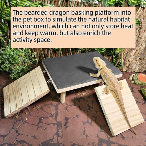 Bearded Dragon Basking Platform with Climbing Ramp,Leopard Gecko Basking Platform with Slate Stone,Reptile Basking Rock Hide Cave Climibng Accessories for Turtle,Snake,Lizard(15.7×7.9×4.7IN) - size: XXL - 15.7"D x 7.9"W x 4.7"H