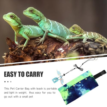 VOSAREA Bearded Dragon Leash and Adjustable Lizard Sling Carrier Bag Portable Outdoor Reptile Carrier for Small Pets with Breathable Blue Fabric Suitable for Travel