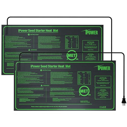 iPower Durable Seedling Heat Mat Warm 10" x 20" - 2 Pack Hydroponic Heating Pad Waterproof for Seed Starting Greenhouse and Germination - size: 10" x 20", style: 2 Pack-New