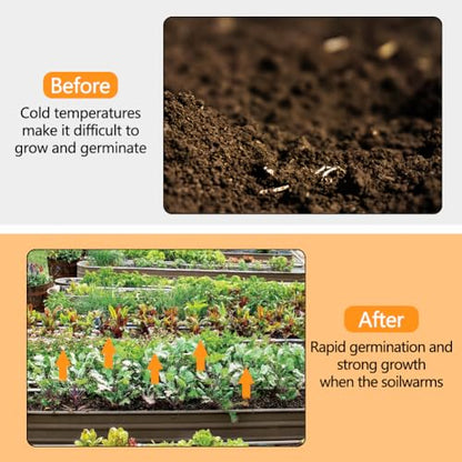 118Ft Soil Heating Cable with Thermostat, Rubber Heated Warming Cable for Seed Starting, Outdoor Greenhouse, Cold Frame & Garden Beds, Plant Root Winter Protection Kit Includes Ground Stakes