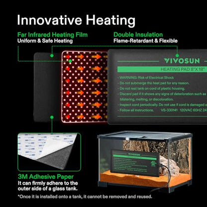 VIVOSUN Reptile Heating Pad 8x18 Inch with Thermostat Combo Under Tank Terrarium Heating Mat for Turtles, Lizards, Frogs, and Other Reptiles (Pack of 2) - size: 8x18 Inch with Thermostat (Pack of 2)