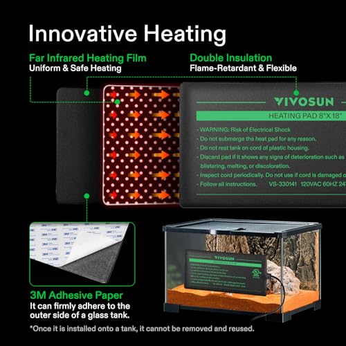 VIVOSUN Reptile Heating Pad 8x12 Inch with Thermostat Combo Under Tank Terrarium Heating Mat for Turtles, Lizards, Frogs, and Other Reptiles (Pack of 2) - size: 8X12 Inch with Thermostat (Pack of 2)