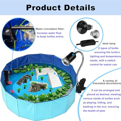 22.8 inch Large Size Turtle Tank Habitat Kit with Basking Platform, for Turtles, Crayfish, Crab, Aquatic Tortoise Enclosure Starter Aquarium, Pet Turtle Reptile Habitat - size: 22.8IN