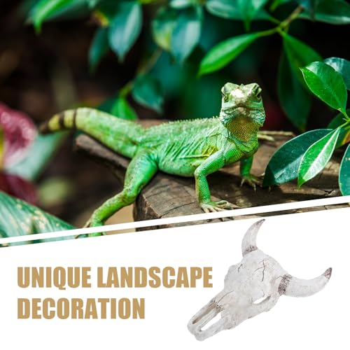 UPKOCH Reptile Hide Box with Resin Cattle Skull Decoration 20.5x17x9cm Desert Terrarium Ornament for Leopard Gecko Fish Tank Habitat Enclosure
