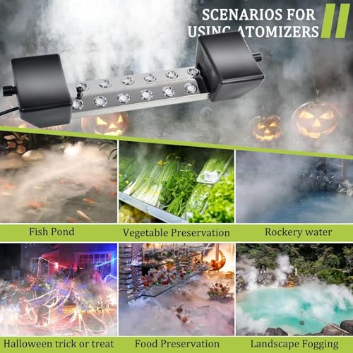 12 Head Ultrasonic Mist Maker Fogger Machine 9000ml/H, Industrial Humidifier Fog Machine 110V 400W, Ultrasonic Mister with Floats for Halloween Atmosphere Vegetable Preservation Landscape - size: 12 Head
