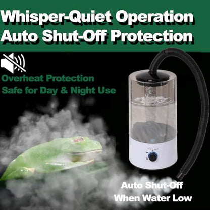 4L Reptile Humidifier Fogger with Extended Hose - Adjustable & Quiet Fogger/Mister for Chameleon, Bearded Dragon, Amphibians - Large Capacity(White) - color: White+Black
