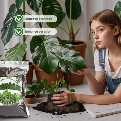 Doter Monstera Potting Soil 4qt - Premium Tropical Blend with Rapid Drainage for Growing and Repotting Monstera Deliciosa (Split-Leaf Philodendron) and Swiss Cheese Plants - size: 4qt