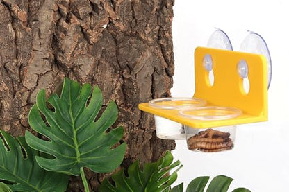 Crested Gecko Feeding Ledge with 10PCS Gecko Food Water Dish - Yellow - color: Yellow