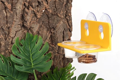 Crested Gecko Feeding Ledge with 10PCS Gecko Food Water Dish - Yellow - color: Yellow