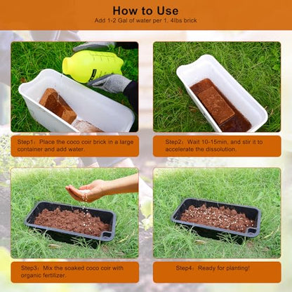 10 Pack Premium Coco Coir Bricks, Coco Coir for Plants, Coconut Fiber Substrate with Low pH & EC, Organic Coconut Fiber for Indoor & Outdoor Gardening and Potting Mix