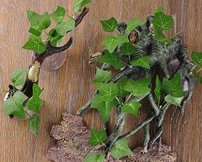 IBWell Resin Reptile Corner Branch Terrarium Plant Decoration with Suction Cup for Amphibian Lizard Snake Climbing Ornament - style: vine branch