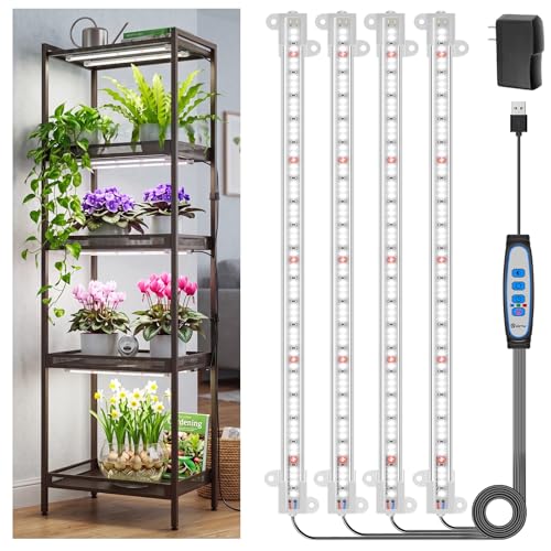 Wiaxulay Grow Lights for Indoor Plants, Full Spectrum 6000K Plant Light for Indoor Plants, LED Grow Light Strips with Auto Timer 6/12/16Hrs, 5 Dimmable Levels, 3 Switch Modes for Hydroponics Seedling - color: 16in-4 Bars, size: 1 Pack