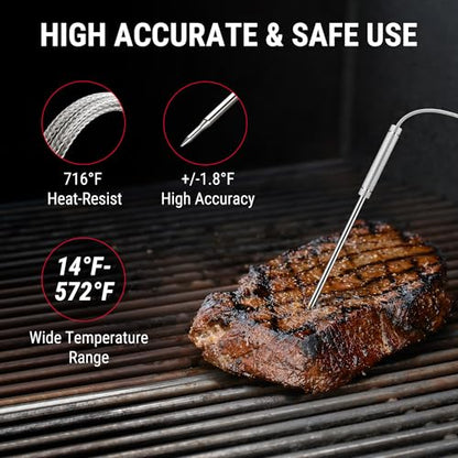 TempPro Wireless Meat Thermometer Digital for Grilling and Smoking, 2 Probes Bluetooth Meat Thermometer for Cooking Turkey Fish Beef, Rechargeable Smoker Accessories for BBQ Oven Gift for Dad - style: 2 Probes