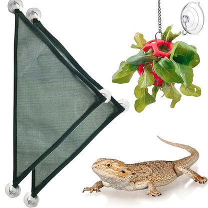 Bearded Dragon Reptile Hammock Enrichment Cage Accessories, Bearded Dragon Feeder Ball and Breathable Mesh Hammock, Lizard Hammocks Lounger Bed Rest and Feed Toy, Reptile Tank Accessories (Red)