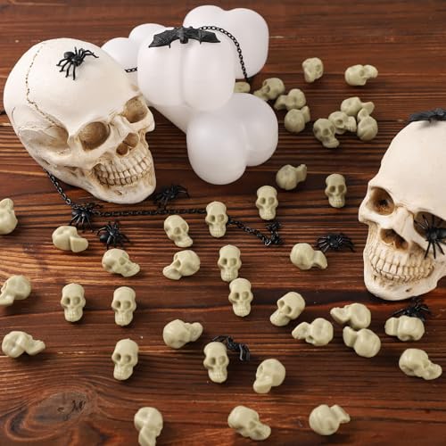 OZIO 150 Mini Plastic Skull Heads - Halloween Miniature Figurines Skulls Heads Ornaments for DIY Crafts, Home Prank Props, Party Favors