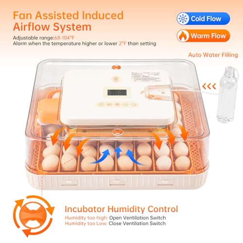 56 Egg Incubator for Hatching Eggs–Smart Auto Turner & Humidity Control, 360° View, Built-in Candler |Hatching Kit with Chick Helmet for Chicken, Duck, Quail | Ideal for Home & Classroom
